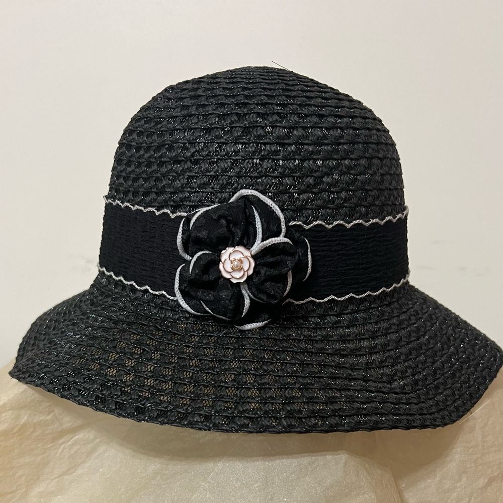 Chic Black Women's Hat with Floral Detail